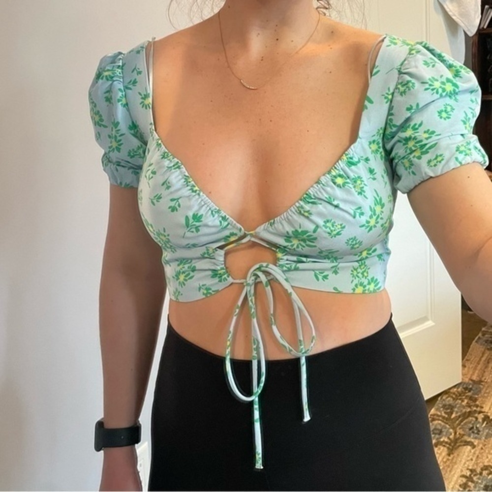 Zara Linen Blend Floral Crop Top - Picture 3 of 11